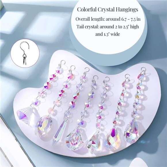 Sun Catchers with Crystals, 7 Pcs Hanging Crystals Suncatchers for Windows - Picture 9 of 14